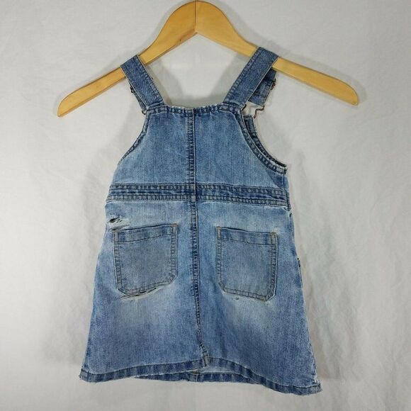 OLD Navy Girls Blue Distressed Denim Bib Overalls Dress 2T Toddler - Picture 2 of 11